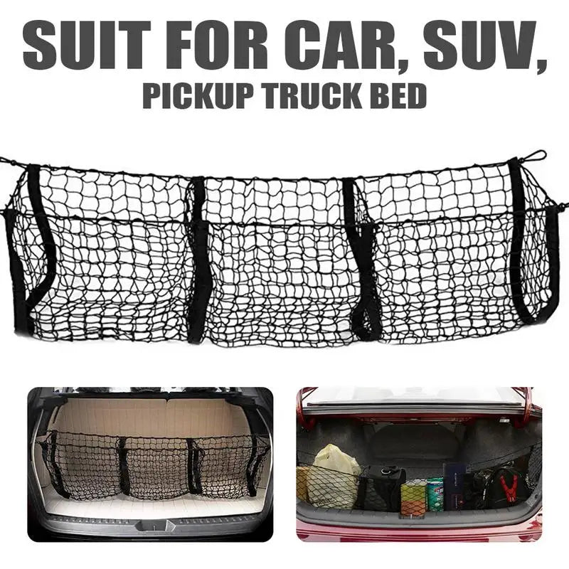 Universal Car Accessories Pickup Trucks Car Trunk Net Bag Three Grid Luggage Three-Dimensional Net Pocket